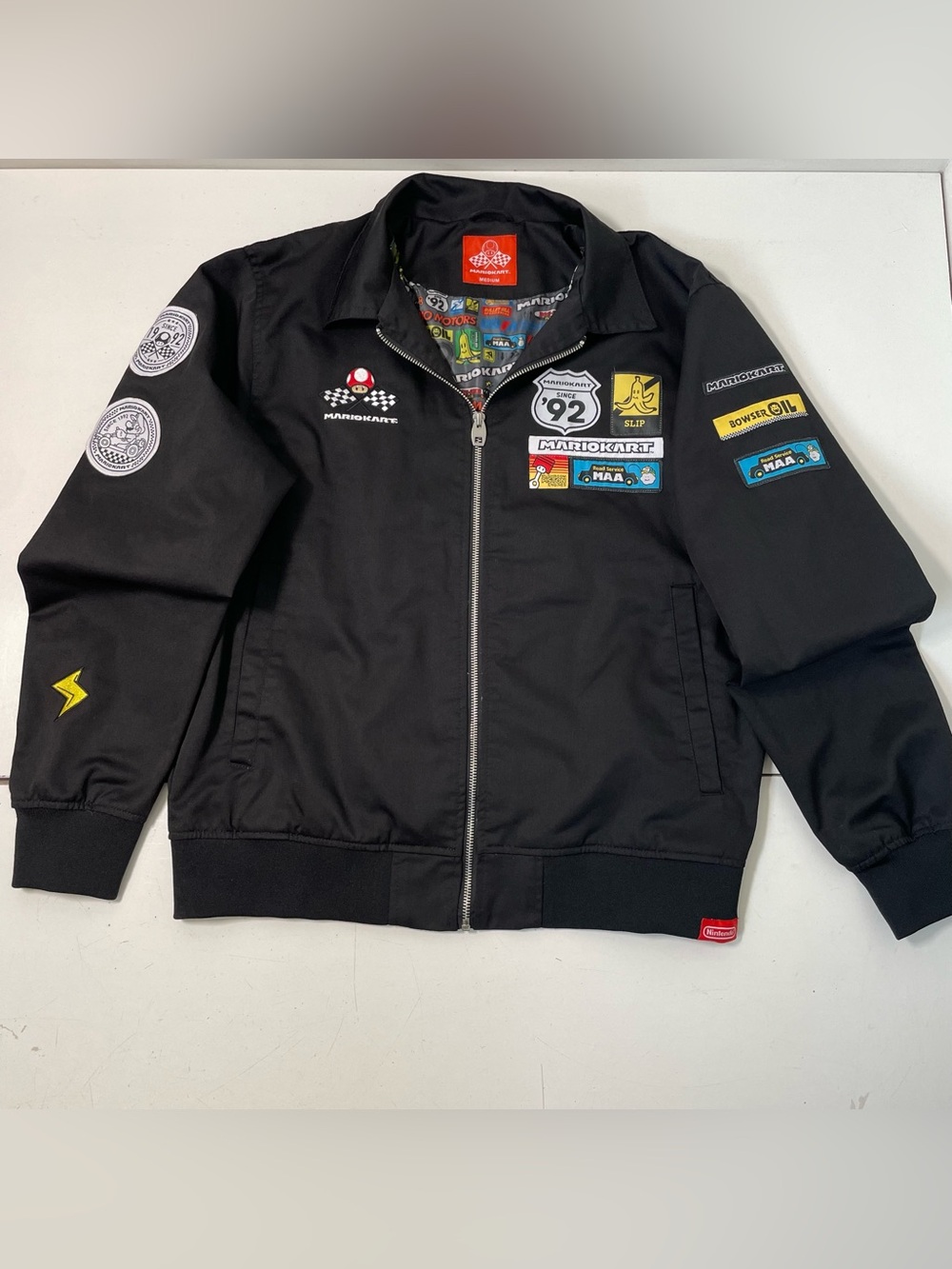 Nintendo Mario Kart Flight Jacket Sz M Bomber Racing Patches Official~ Like New
